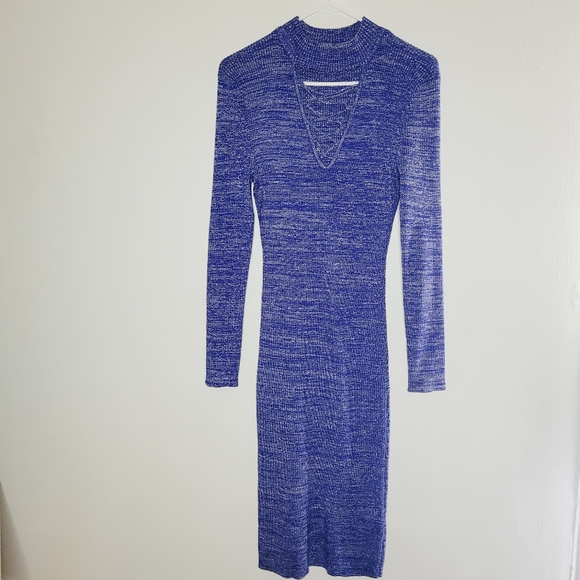 Almost Famous Dresses & Skirts - Almost Famous Sweater Dress Long Sleeve Women's Large Blue Midi Metallic Bodycon